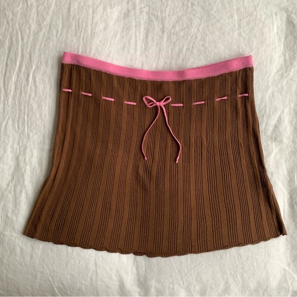 NWT Gimaguas Macondo Brown Pink Knit Tie Mini Skirt - Picture 1 of 10